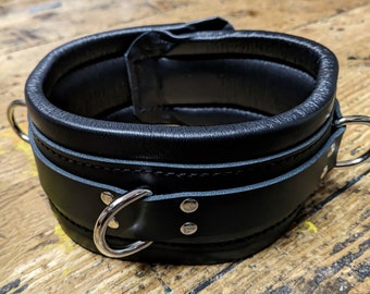 Heavy Bondage Restraint Collar Real Leather Black