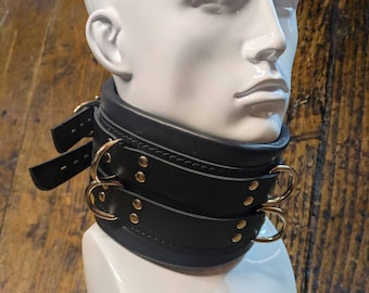 Bondage Wide Collar / Posture Collar Heavy Padded Real Leather Black