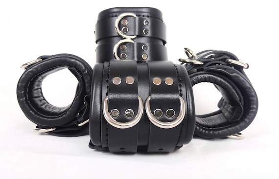 Wide Bondage Restraints Wrist, Ankle Cuffs Super Heavy, Padded, Real  Leather ANY COLOR 