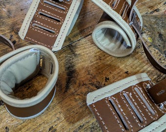 Medical Hospital Asylum Restraints Real Leather Bondage Cuffs Rustic Brown.