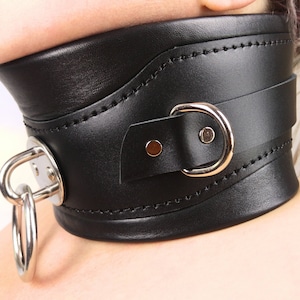 Bondage Brede Kraag / Houdingshalsband Zwaar Gewatteerd Echt Leer Zwart