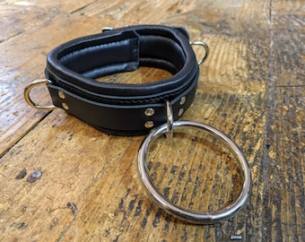 Heavy Bondage Huge O ring Restraint Collar Real Leather Black, available in any colour!