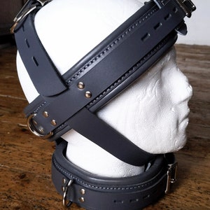 Head Restraint Head Harness and Collar Real Leather.  Storm Grey or any colour