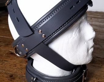 Head Restraint Head Harness and Collar Real Leather.  Storm Grey or any colour