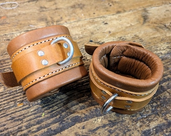 Rustic Leather Bondage Restraints Hospital Medical Asylum Style Wrist Cuffs