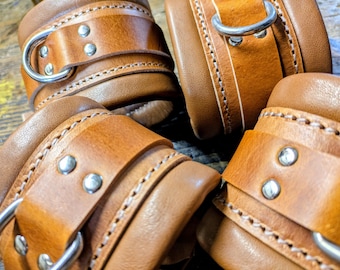 Leather Bondage Restraints Wrist and Ankle cuffs, Rustic cuffs.