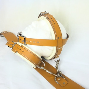 Medical Restraints Head Restraint Head Harness Collar Hospital medical Fetish Real Leather. (Light tan amd cream pictured)