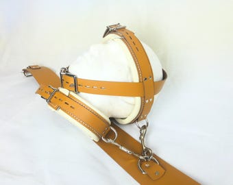 Medical Restraints Head Restraint Head Harness Collar Hospital medical Fetish Real Leather. (Light tan amd cream pictured)