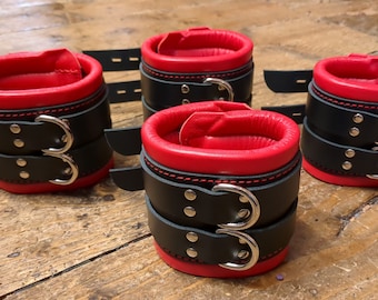 Wide Bondage Restraints Wrist, Ankle Cuffs Super Heavy, Padded, Real Leather ANY COLOR