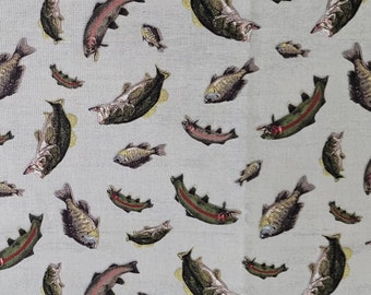 Trout Fish Fabric | Lake Cabin Cotton Quilt Fabric