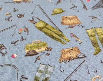 At the Lake Riley Blake Fishing Fabric | Trout | Fishing waders | Fishing Pole Fabric | Lake Cabin Coordinating Quilt Fabric