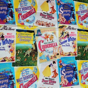 Poster classico Disney Princess in tessuto di cotone / Cenerentola / La bella addormentata / Biancaneve