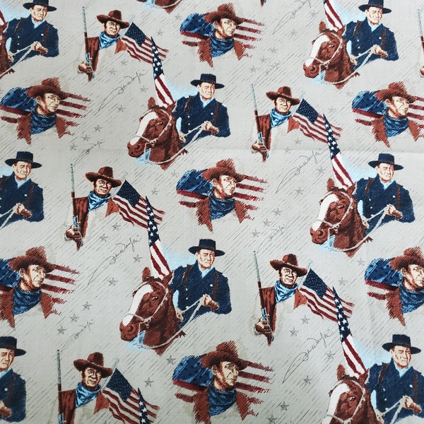 Tessuto John Wayne / Horse American Flag / Tessuto di cotone di Riley Blake Designs / di 1/2 o Full Yard