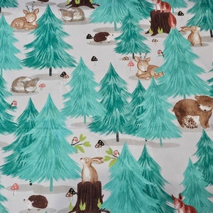 Waldspaziergang | Tier Wald Weiss | 3 Wünsche Stoff |  von Jo Taylor | Koordinierende Kinderzimmer-Stoff | Quilting Stoff | Wald