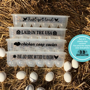 Reusable Egg Cartons set of 4 | with saying | plastic egg container | Kitchen Decor | Farm