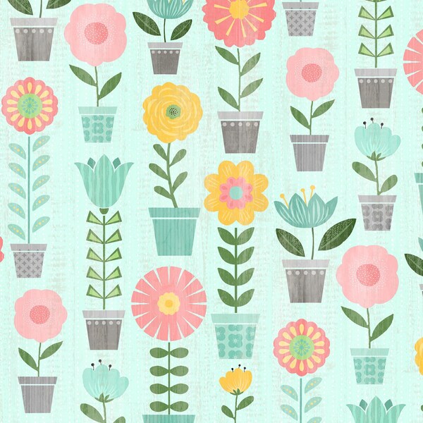 Flower Pot Floral By Wilmington Prints | Keep Shining Bright by Anne Rowan Collection | 100% Cotton