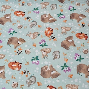 Waldspaziergang | Tierwurf Grün | 3 Wünsche Stoff |  von Jo Taylor | Koordinierende Kinderzimmer-Stoff | Quilting Stoff