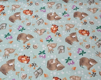 Woodland Wander | Animal Toss Green | 3 Wishes fabric |  by Jo Taylor | Coordinating Nursery Fabric | Quilting Fabric