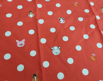 Farm Crayola Cotton Nursery Fabric | Coloring on the Farm | Farm Animal Fabric | Dots Red | By the Yard