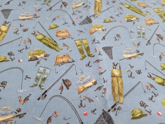 At the Lake Riley Blake Fishing Fabric | Trout | Fishing waders | Fishing  Pole Fabric | Lake Cabin Coordinating Quilt Fabric