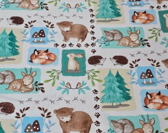 Woodland Wander | Animal Patch White | 3 Wishes fabric |  by Jo Taylor | Coordinating Nursery Fabric | Quilting Fabric | Forest