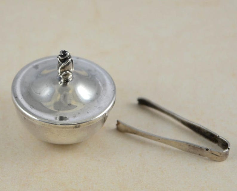 Vintage Plummer Ltd Sterling Silver Sugar Bowl with Lid and Tongs Collectible Great Gift