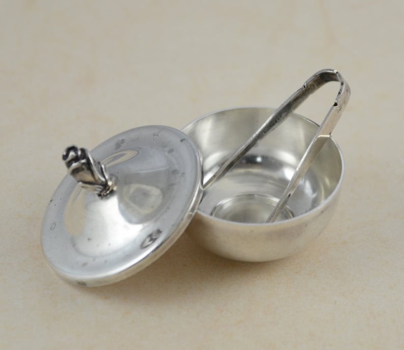 Vintage Plummer Ltd Sterling Silver Sugar Bowl with Lid and Tongs Collectible Great Gift