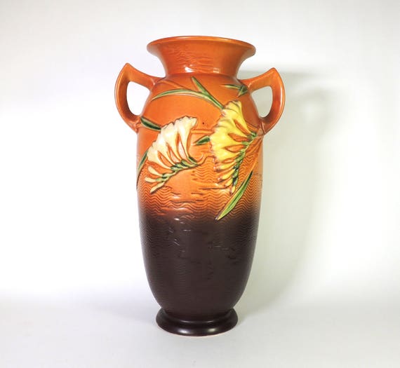 Roseville Pottery Freesia 15 Inch Floor Vase 128 15 Etsy
