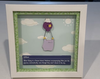 Pokopia‑Inspired Shadow Box • Drifloon Carrying Ditto to Dream Island • Handmade Papercraft Display Art