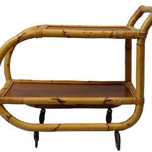 1950s Mid-Century Modern Bamboo Tiki Bar & Cart