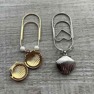 Planner Clip, Locket, Shell Planner Clip, Planner Charm, Decorative Paper Clip - Cute Planner Accessory - Paper Clip - Bookmark