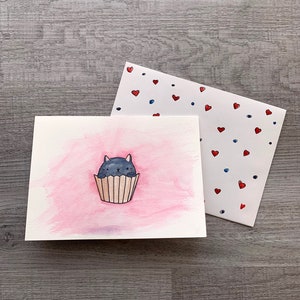 Tarjeta de pintura de acuarela - Tarjeta de cumpleaños de gato - Linda pintura de acuarela