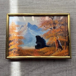 Op Godzilla geïnspireerd genieten van de natuur Print met lijst - schattig schilderij - dinosaurusschilderij - geüpcycleerde kunst - unieke kunst