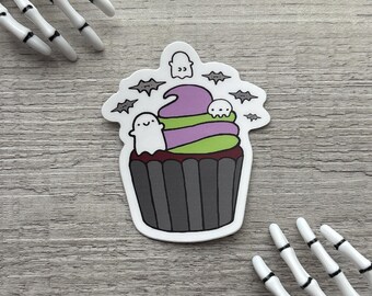 Cupcake Sticker, Cute Halloween sticker, Planner Sticker, Cute Goth, ghost sticker