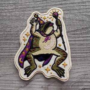 Cute Frog Wizard Iron On Patch, Sticker Patch, Fuzzy Sticker, Planner Sticker, Notebook decor, Hobonichi Cover Decor - Magic Frog
