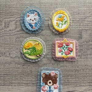 Floral Patch, Bear Sticker Patch, Fuzzy Sticker, Planner Sticker, Notebook decor, Journal Sticker, Cat Patch, Tiny Portrait