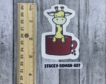Giraffe Sticker - Coffee Sticker - Planner Sticker - Vinyl Sticker - Journal Supplies, Stanley Cup Sticker, mugs
