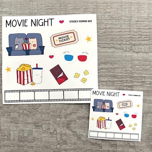 Movie Night Sticker Sheet - Planner Stickers - Planner Stickers - Hobonochi - Cute stickers - Kawaii Stickers