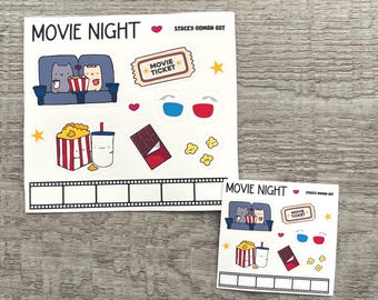 Movie Night Sticker Bogen - Planer Sticker - Planer Sticker - Hobonochi - Süße Sticker - Kawaii Sticker