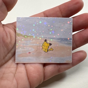 Pegatina de playa linda, kawaii - Pegatina para planificador - Monstruo de bolsillo lindo, pegatina de dibujos animados
