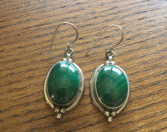 Vintage Sterling Silver Malachite Southwestern Dangle Earrings Hallmarked Jackson