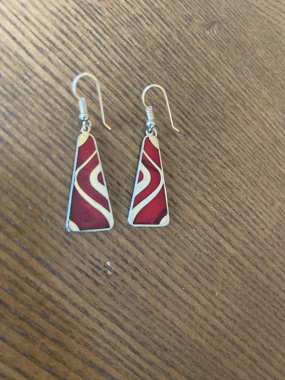 Yamel Harvey Enamel Earrings Red Abstract Modernist Dangles