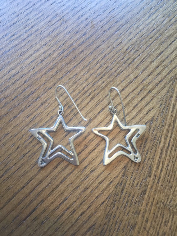Sterling Silver Open Cut Out Star Earrings - 925 - image 2