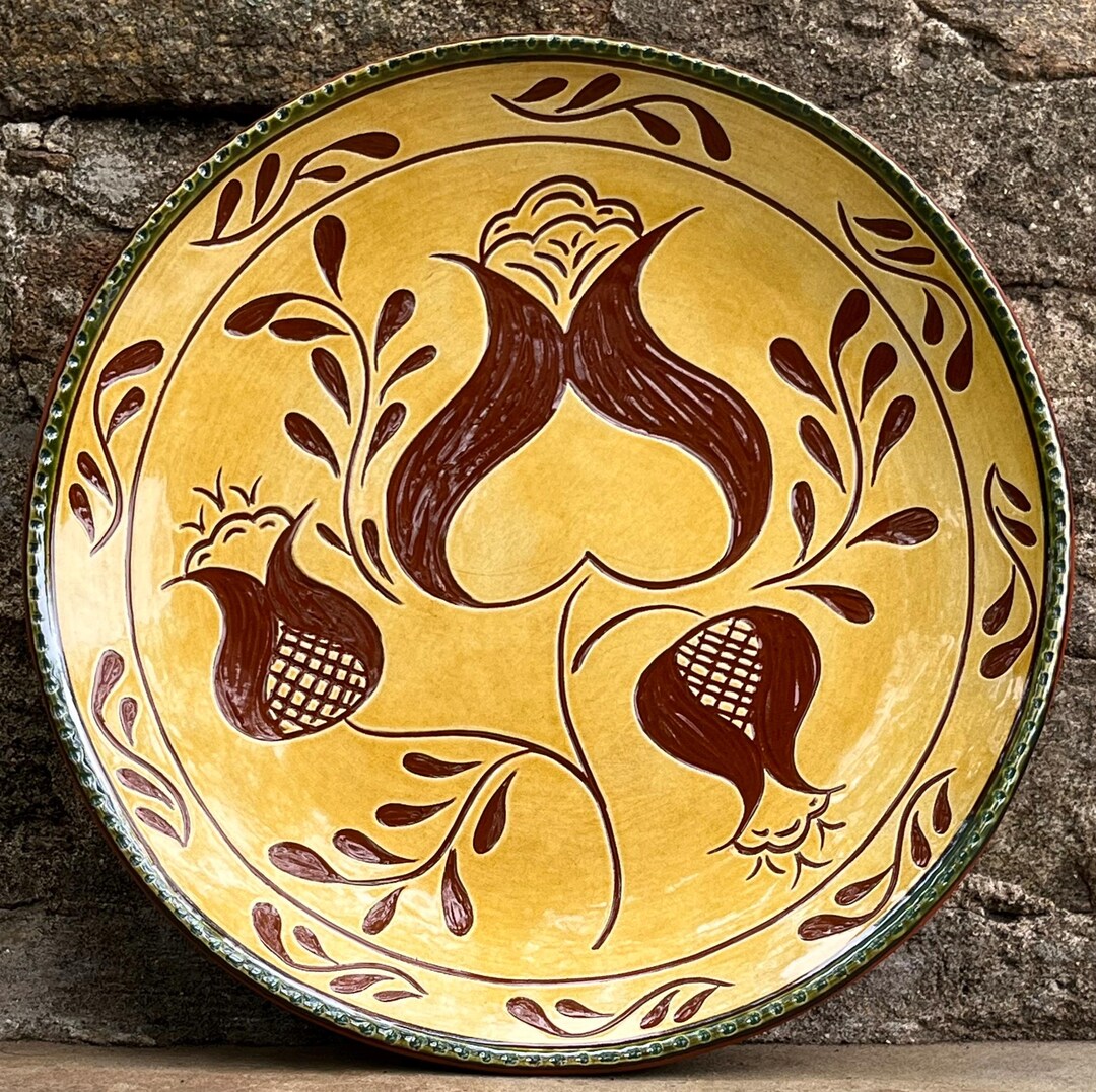Dizzy - Pennsylvania German Redware Sgraffito 10 Inch Dish - SG1583 - Etsy