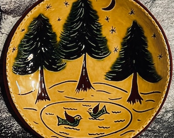 Three Pine Trees - 7inch Plate - Pennsylvania Redware - SG1175