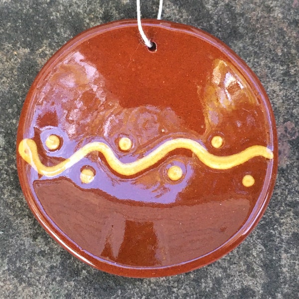 Redware Plate with Squiggle Line and Dots! - Feather Tree Ornament