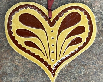 Heart Burst - Heart Ornament - Pennsylvania Redware - H39