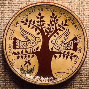 Love Birds in a Tree #6 - Pennsylvania German Redware Sgraffito 7 inch Plate - SG1576