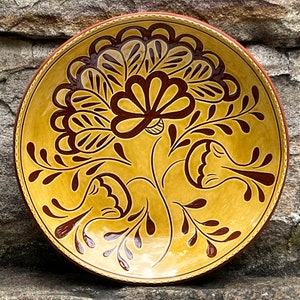 A Great Big Bold Flower on a 10 Inch Sgraffito ware Bowl - Pennsylvania German Redware Pottery by Denise Wilz - SG1404