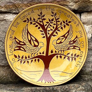 To Love with 2 Love Birds in a Tree - Deep Dish - Redware Pottery - SG1439